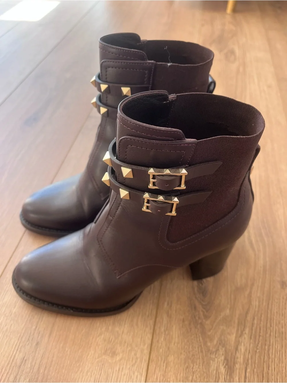 Valentino Dark Brown Leather Ankle Boots with Studded Straps